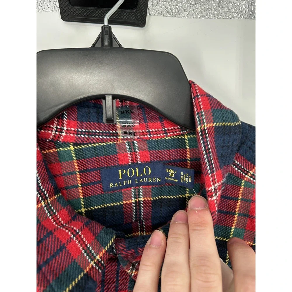 Polo Ralph Lauren Flannel Shirt Mens 3XB 3XL Big Red Plaid Long Sleeve Button Up